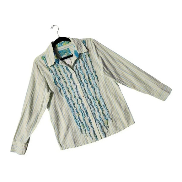 Bleu Bayou Button Down Shirt Women's Large Multicolor 100% Cotton Long Sleeve - Picture 3 of 8